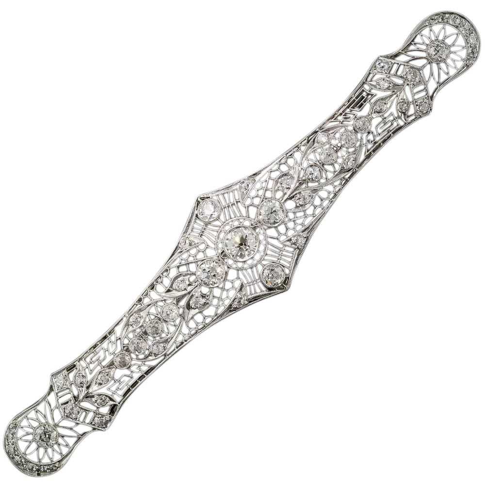 Large Art Deco Platinum and Diamond Bar Brooch - image 6