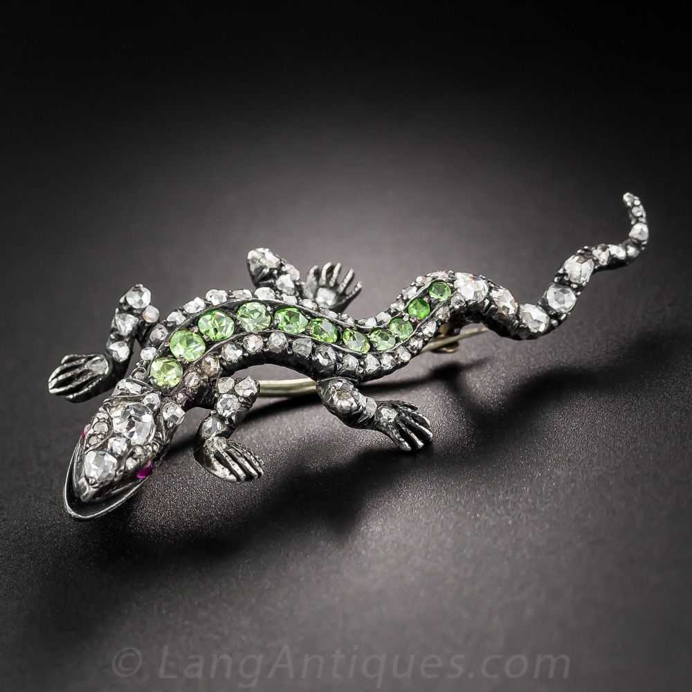 Diamond and Demantoid Salamander Brooch - image 3