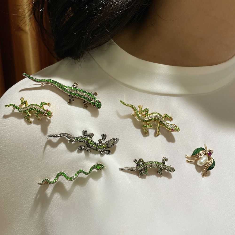 Diamond and Demantoid Salamander Brooch - image 6