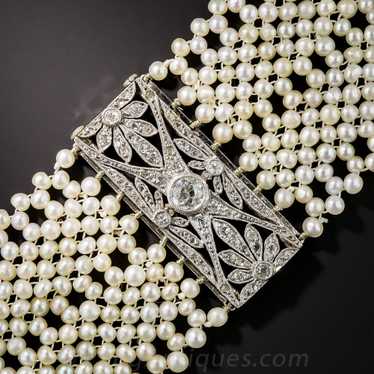 French Edwardian Diamond and Seed Pearl Choker - image 1