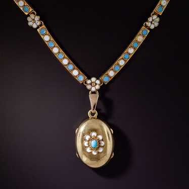Victorian Blue and White Enamel Locket Necklace