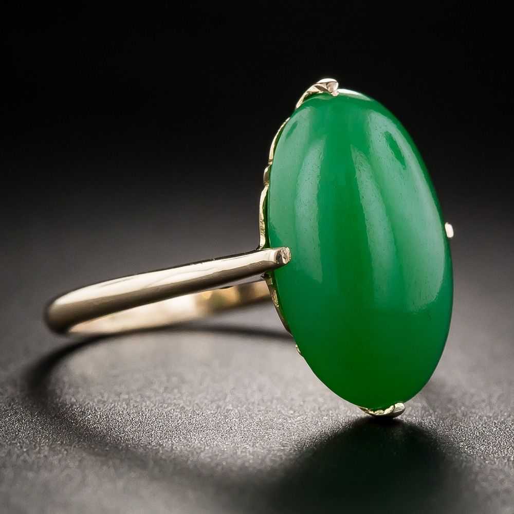 Natural Burmese Oval Jade Cabochon Ring - image 2