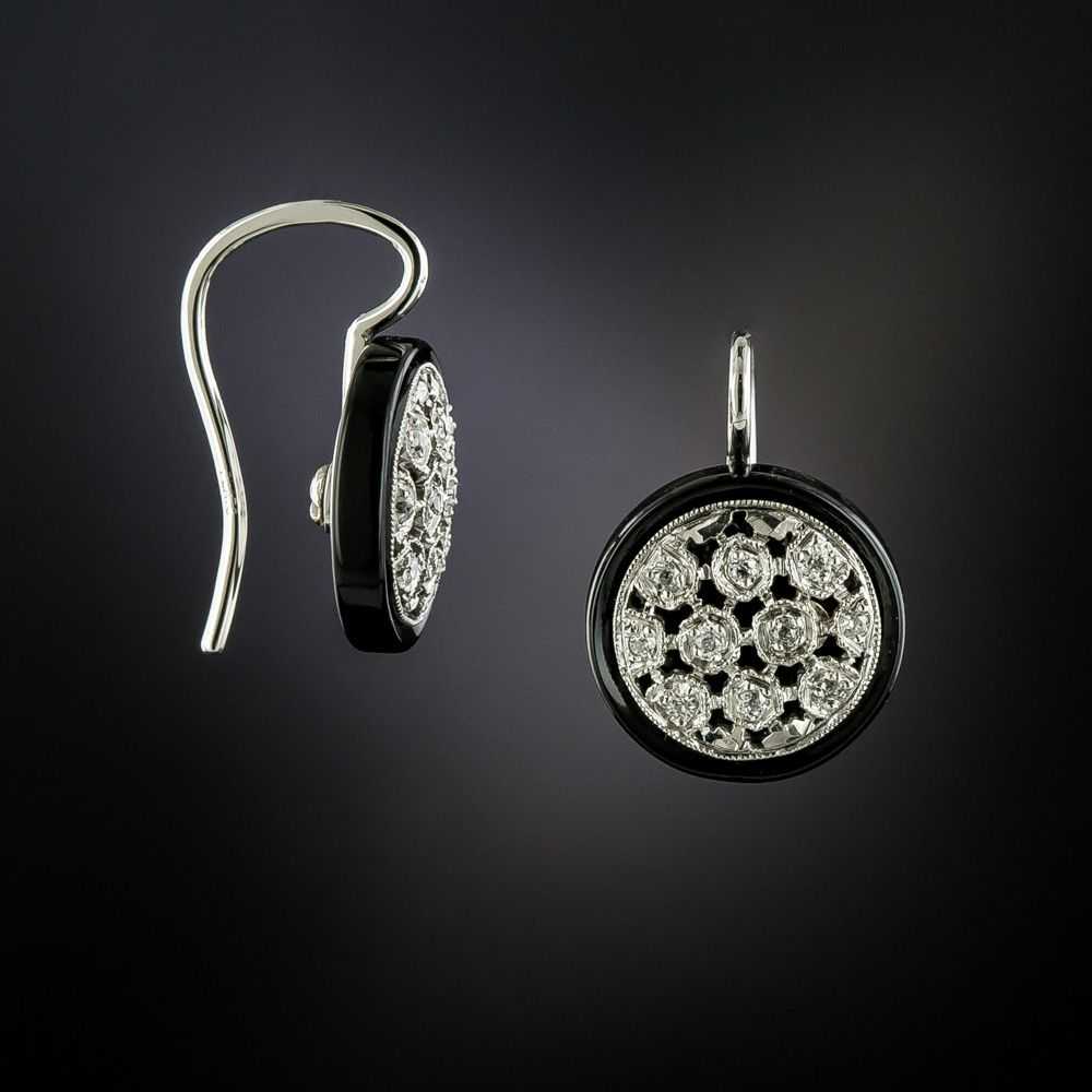 Art Deco Diamond Onyx Drop Earrings - image 2