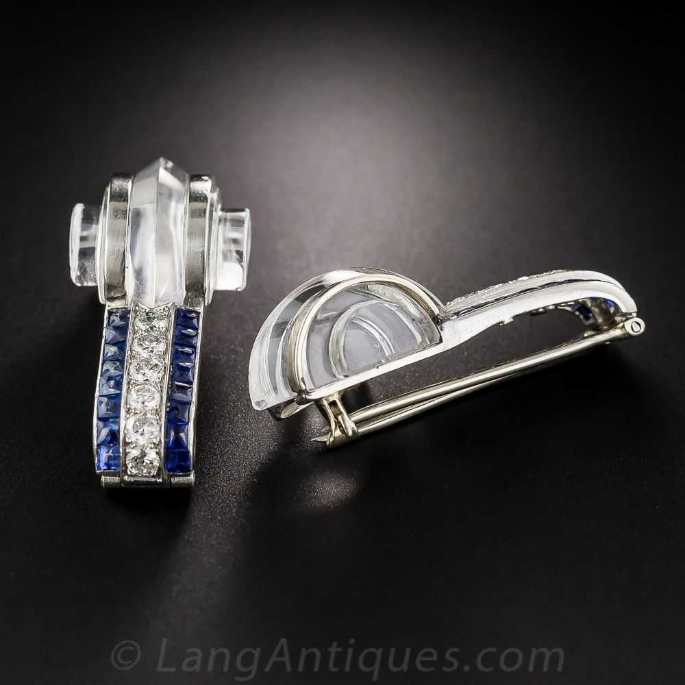 Art Deco Rock Crystal, Sapphire and Diamond Clip … - image 2