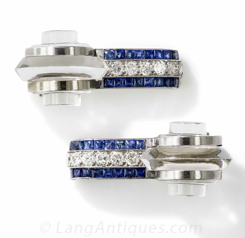 Art Deco Rock Crystal, Sapphire and Diamond Clip … - image 3