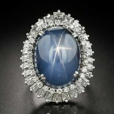 Mid-Century 45 Carat Star Sapphire and Baguette Di