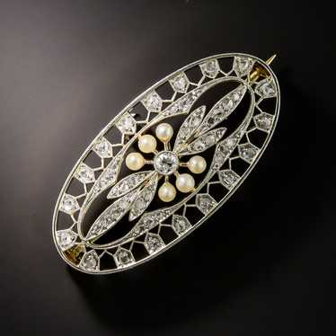 Edwardian Diamond & Natural Pearl Brooch