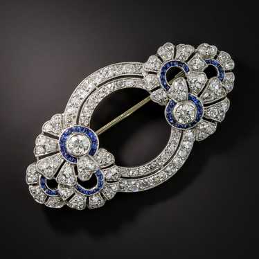 French Art Deco Diamond Sapphire Brooch