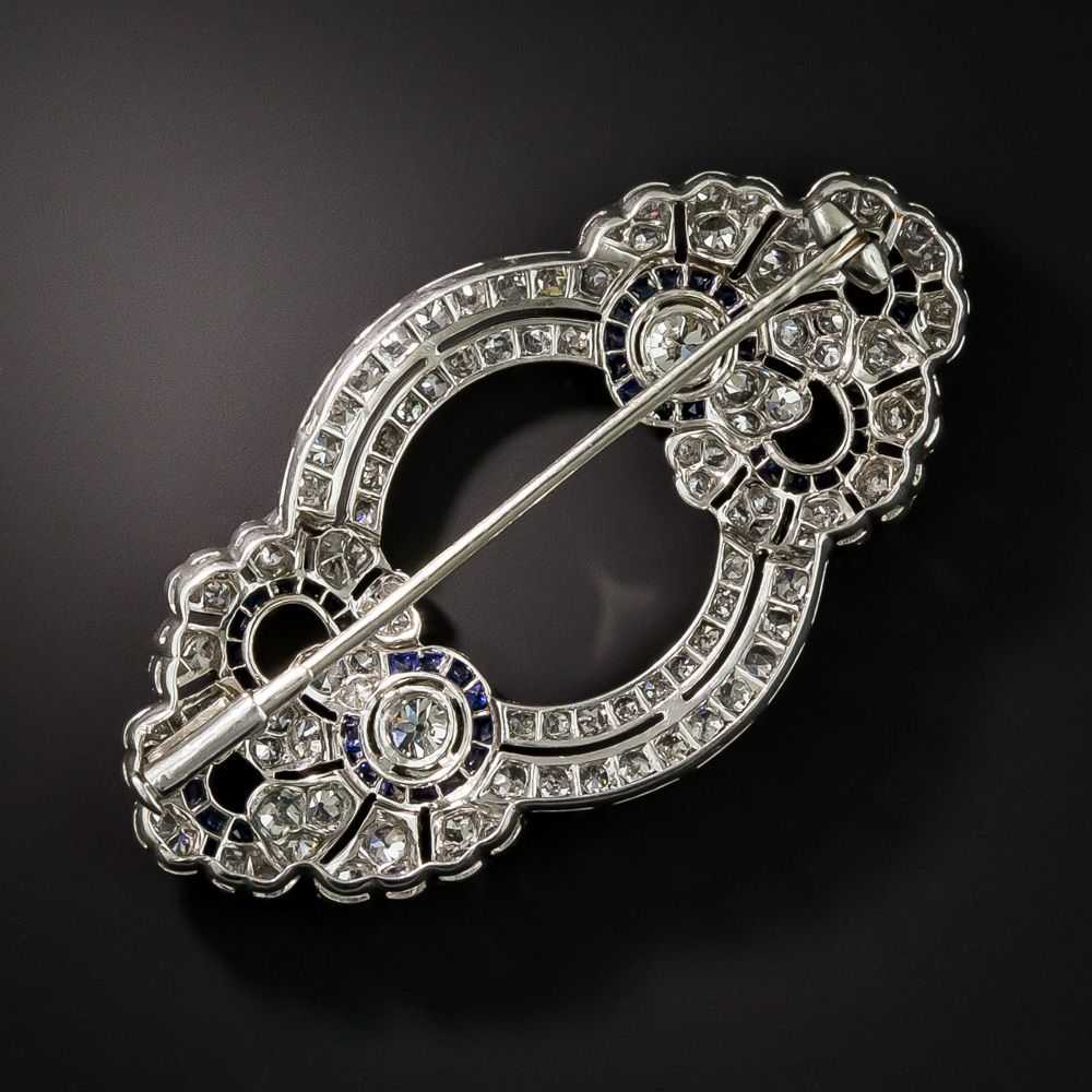 French Art Deco Diamond Sapphire Brooch - image 2
