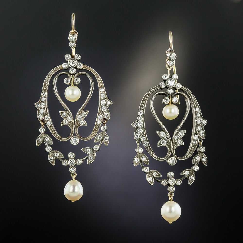 Victorian Style Diamond and Pearl Earrings - image 1