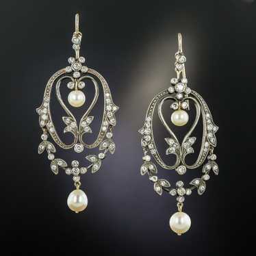 Victorian Style Diamond and Pearl Earrings - image 1