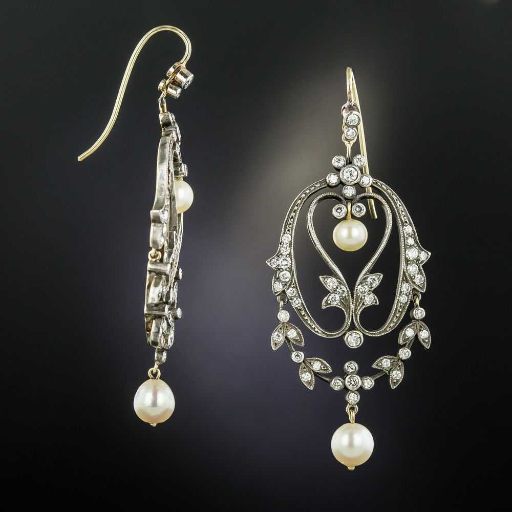 Victorian Style Diamond and Pearl Earrings - image 2
