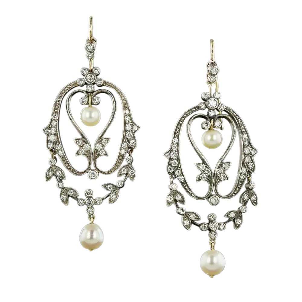 Victorian Style Diamond and Pearl Earrings - image 3