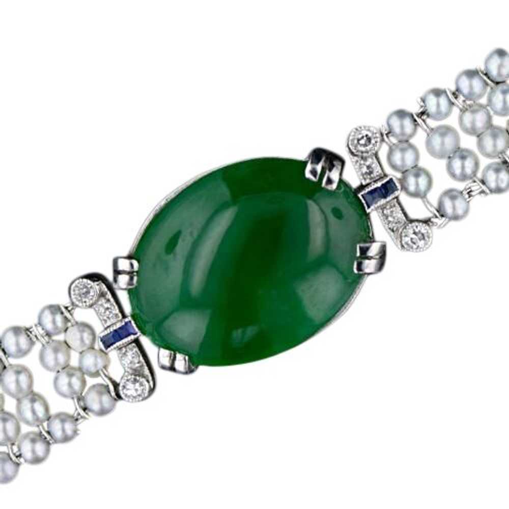 Jadeite, Pearl, Diamond, Sapphire, Platinum Brace… - image 2