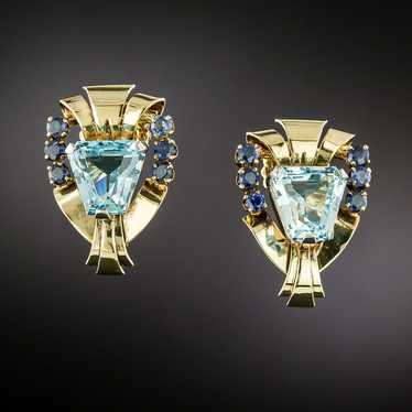 Tiffany & Co. Retro Aquamarine and Sapphire Earrin