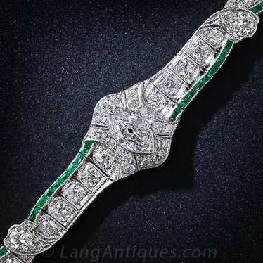 Art Deco Diamond, Calibre Emerald and Platinum Br… - image 1