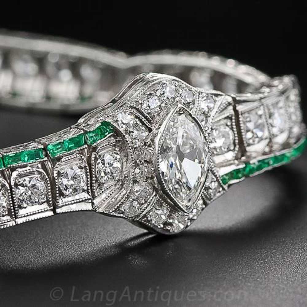 Art Deco Diamond, Calibre Emerald and Platinum Br… - image 3