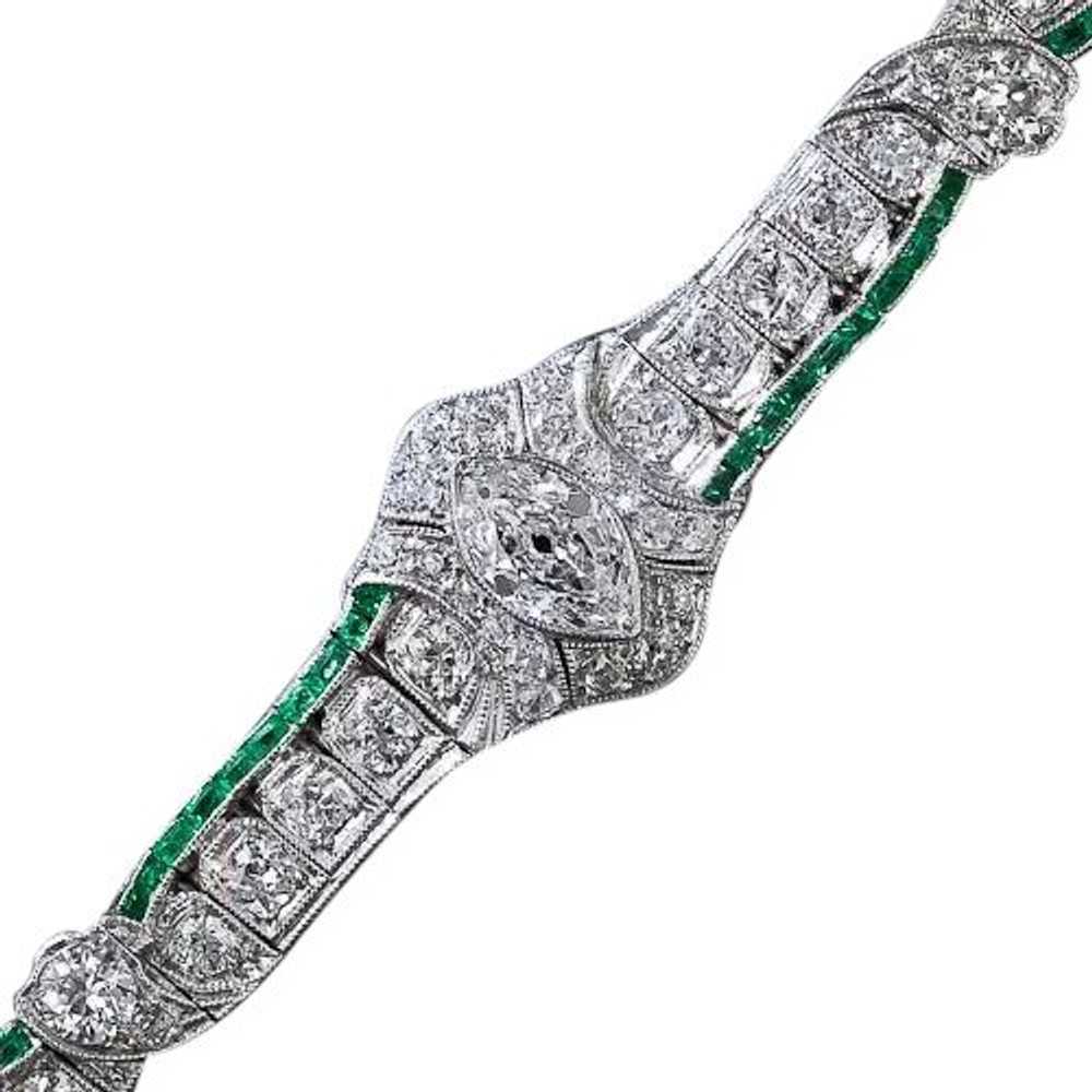Art Deco Diamond, Calibre Emerald and Platinum Br… - image 4