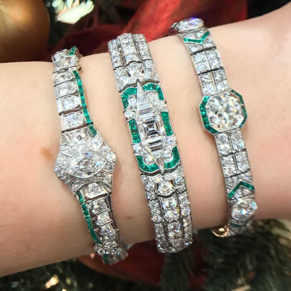 Art Deco Diamond, Calibre Emerald and Platinum Br… - image 6