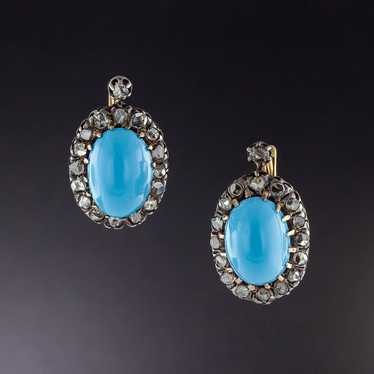 Antique Turquoise Glass and Diamond Earrings