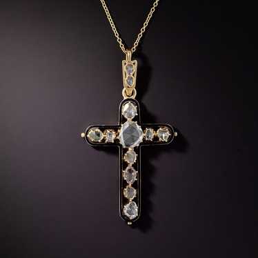 Victorian Rose-Cut Diamond Black Enamel Cross