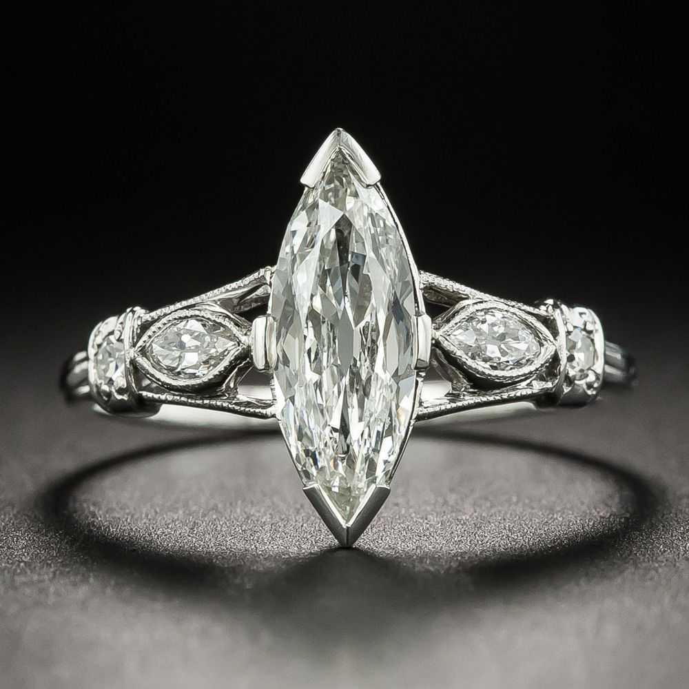 Art Deco .94 Carat Marquise-Cut Diamond Engagemen… - image 1