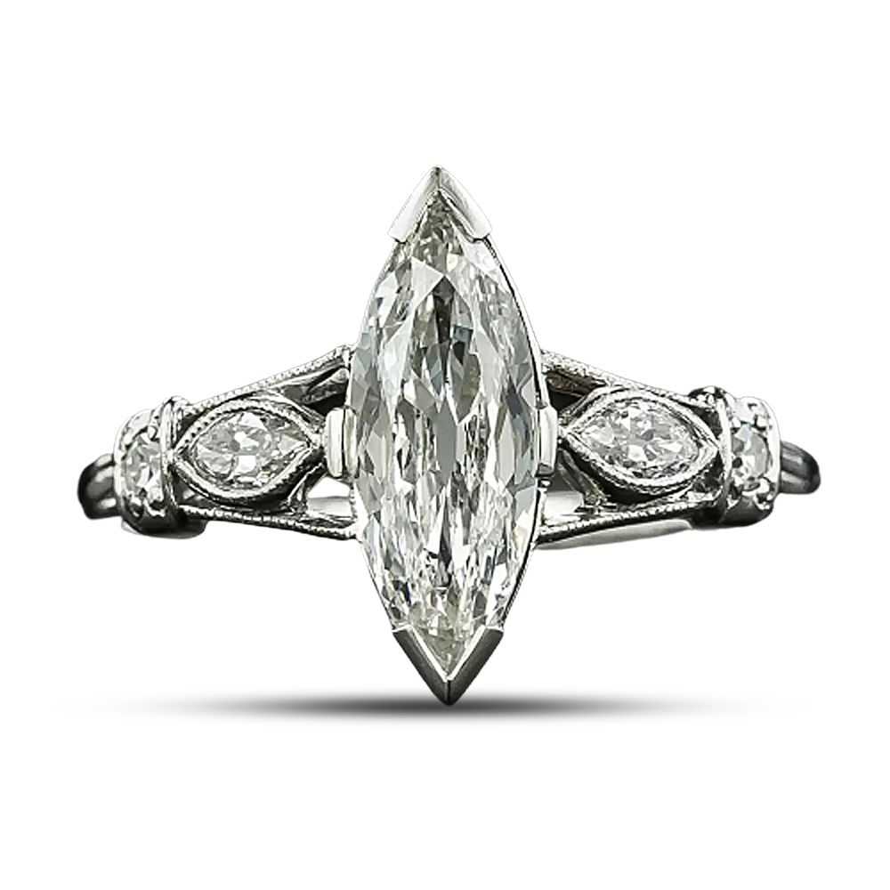 Art Deco .94 Carat Marquise-Cut Diamond Engagemen… - image 4