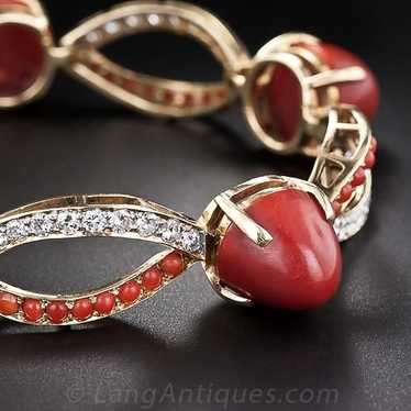 Mid-Century Coral, Diamond and Gold Bracelet - image 1