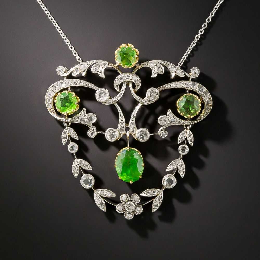 Edwardian Demantoid Garnet and Diamond Pendant - image 1