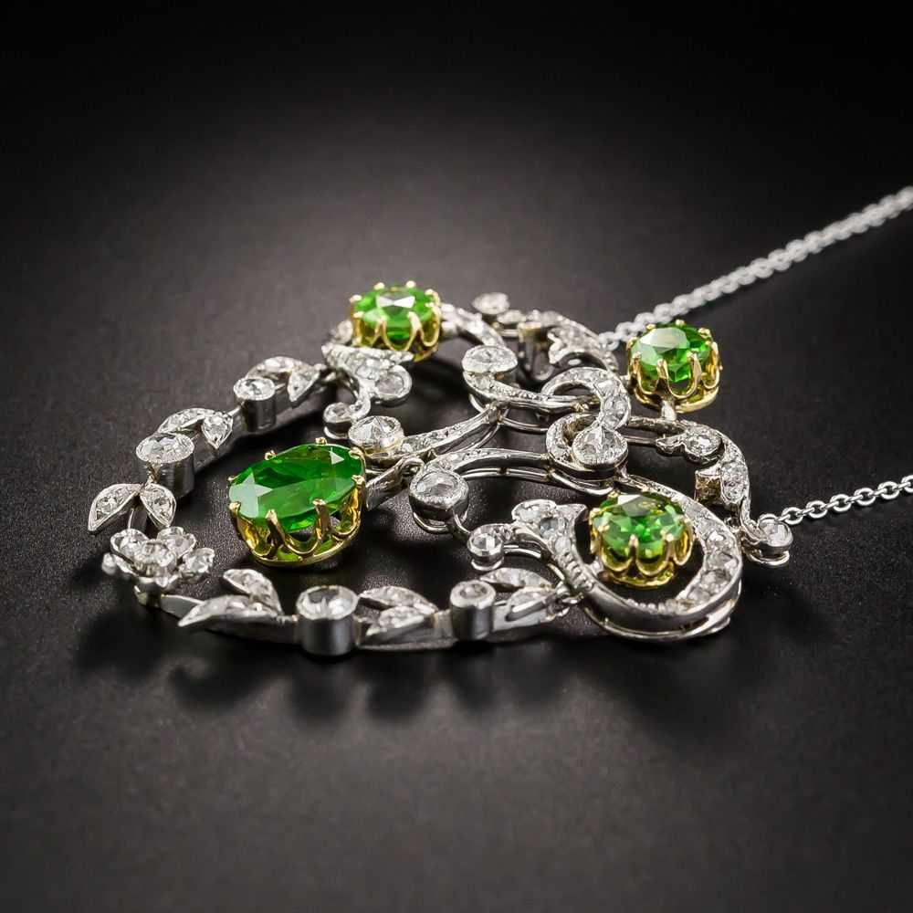 Edwardian Demantoid Garnet and Diamond Pendant - image 2