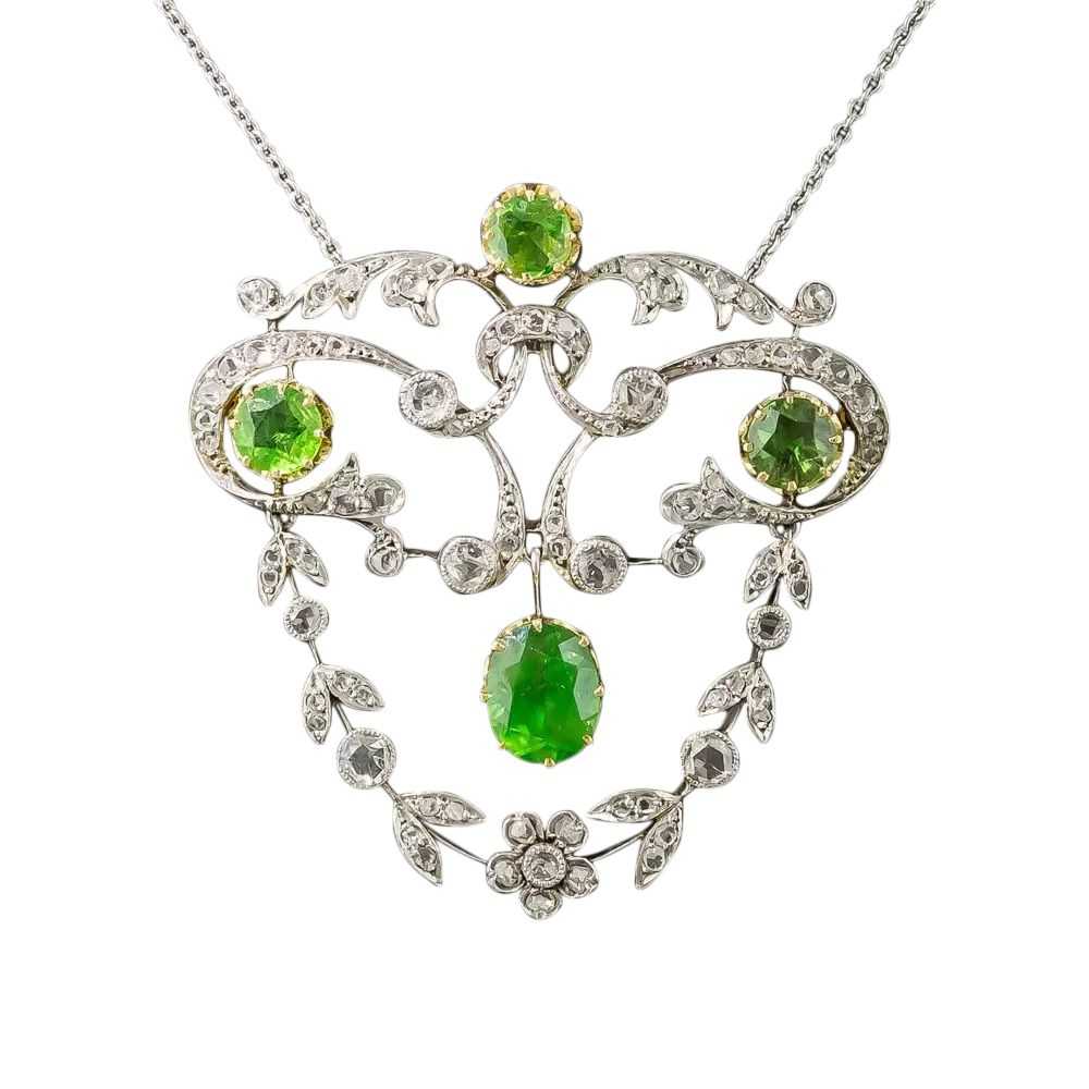 Edwardian Demantoid Garnet and Diamond Pendant - image 3