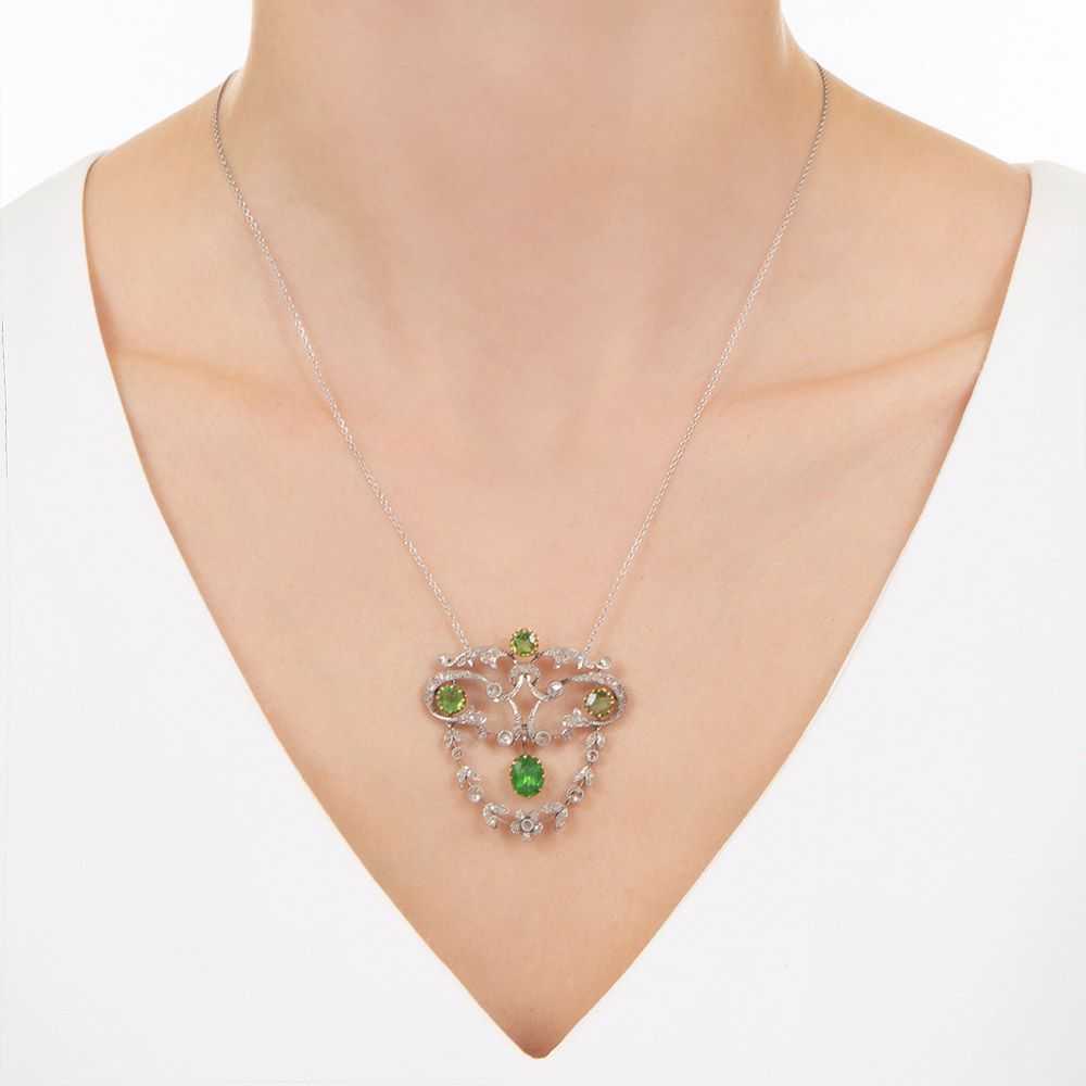 Edwardian Demantoid Garnet and Diamond Pendant - image 4