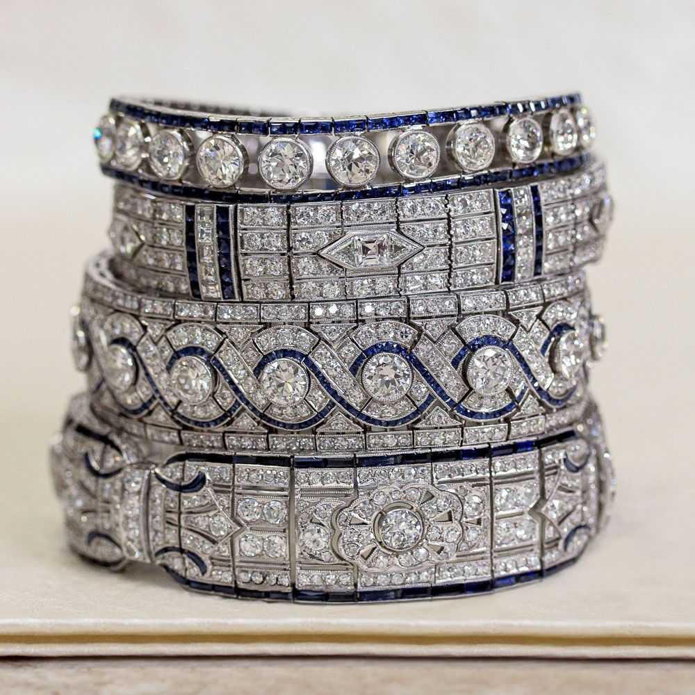 Wide Art Deco Platinum Diamond and Calibre Sapphi… - image 6