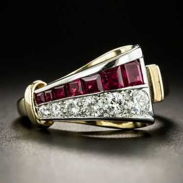 Retro Diamond And Ruby Ribbon Ring by J.& L. Hart… - image 1