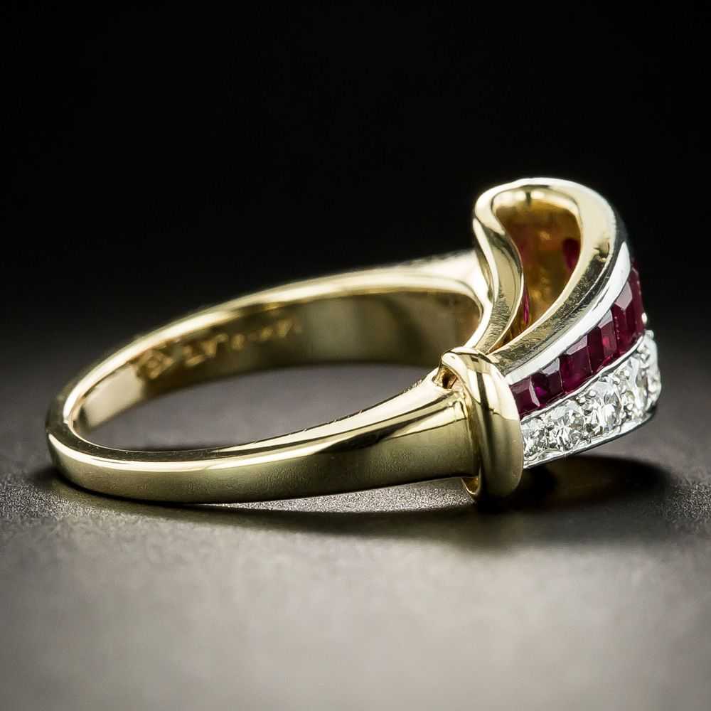 Retro Diamond And Ruby Ribbon Ring by J.& L. Hart… - image 2