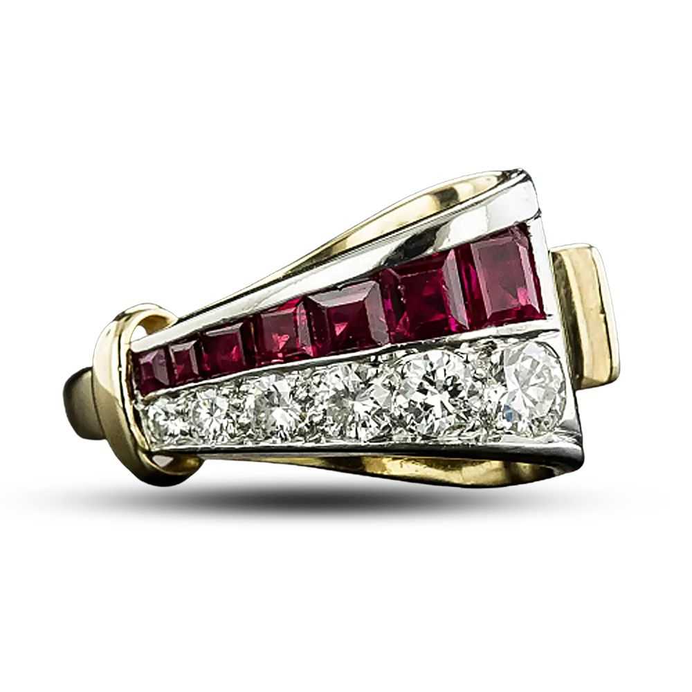 Retro Diamond And Ruby Ribbon Ring by J.& L. Hart… - image 6