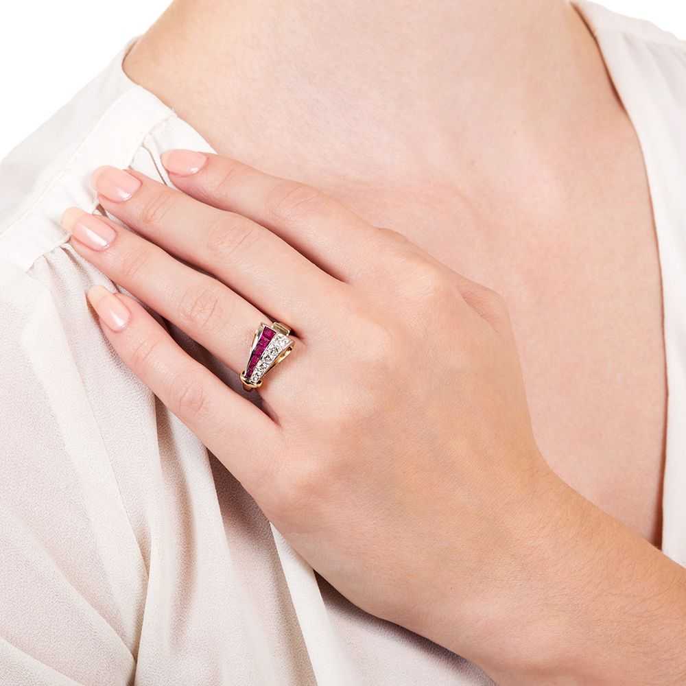 Retro Diamond And Ruby Ribbon Ring by J.& L. Hart… - image 7