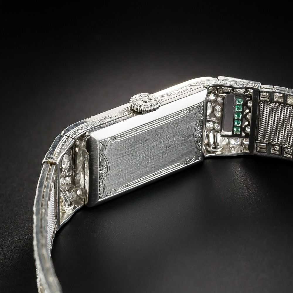 Art Deco Diamond Emerald Platinum Mesh Bracelet W… - image 4
