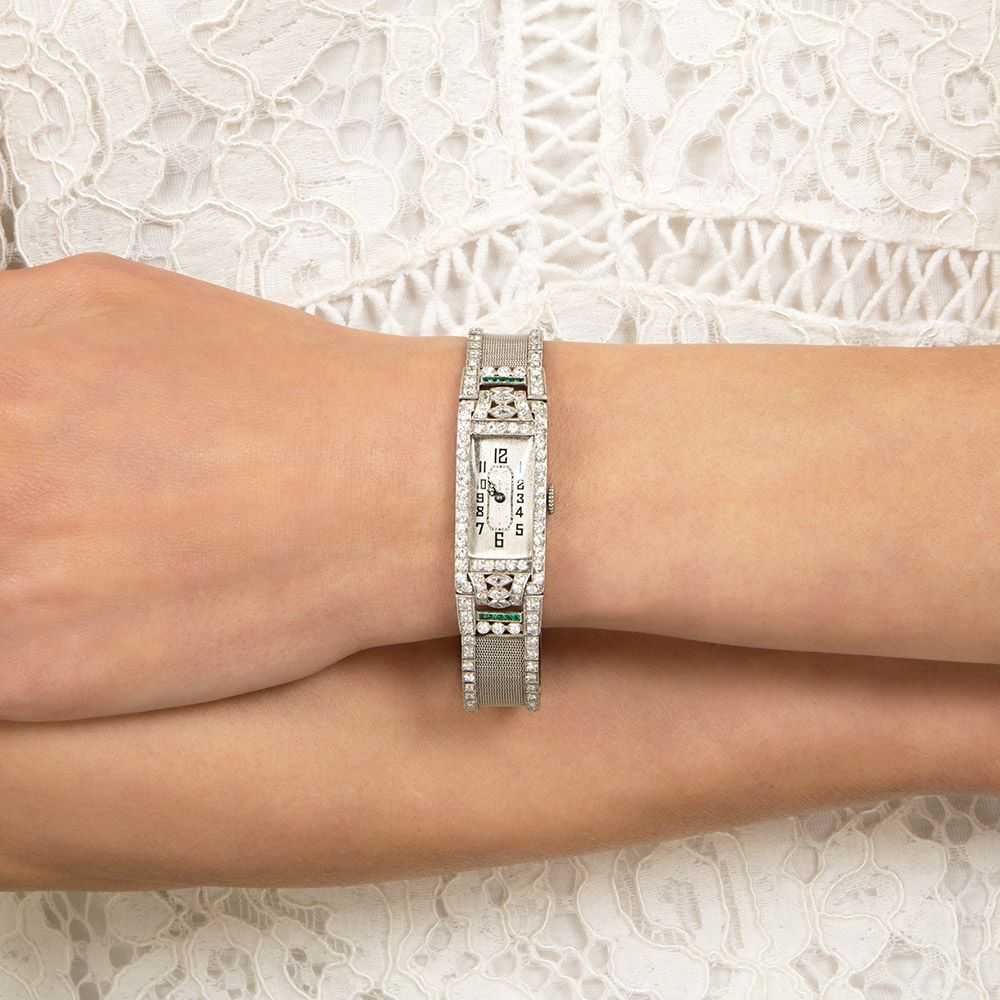 Art Deco Diamond Emerald Platinum Mesh Bracelet W… - image 7