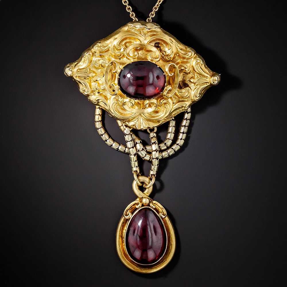 Georgian Cabochon Garnet Pendant/Brooch - image 1