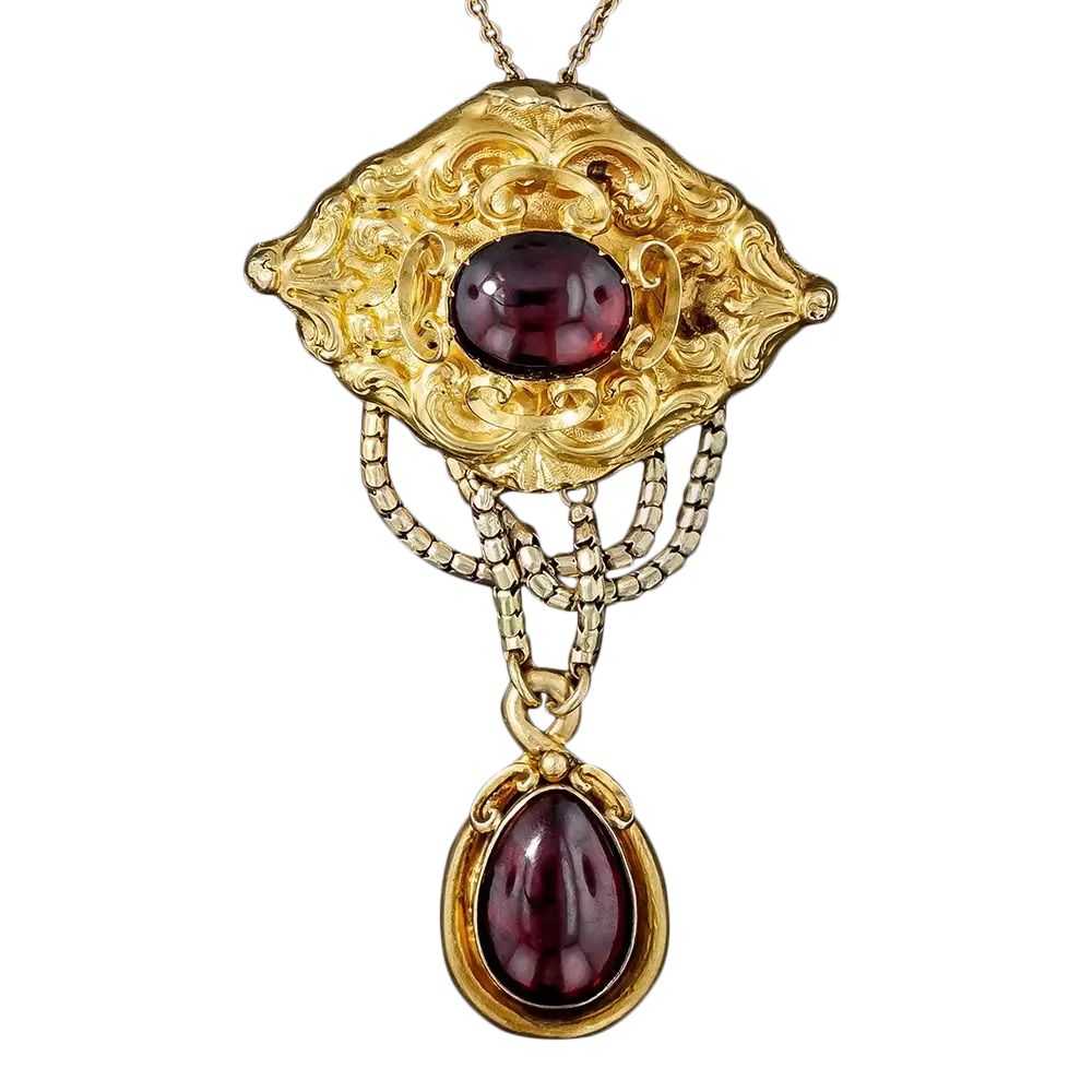 Georgian Cabochon Garnet Pendant/Brooch - image 3