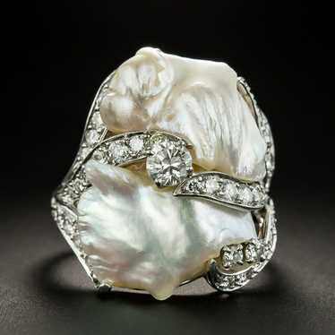 Ruser Freshwater Pearl and Diamond Ring