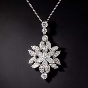 Estate Marquise Diamond Flower Pendant - image 1