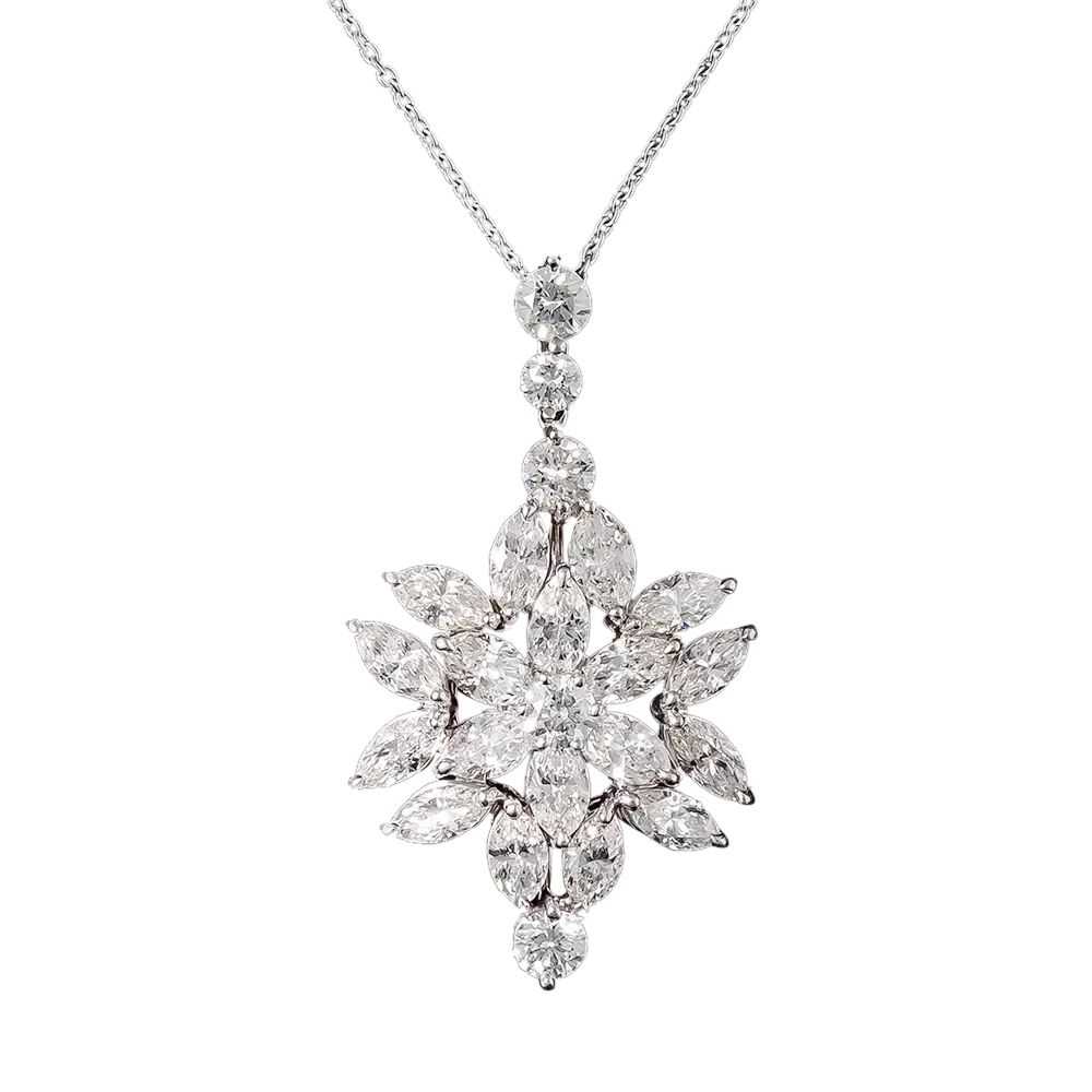 Estate Marquise Diamond Flower Pendant - image 2
