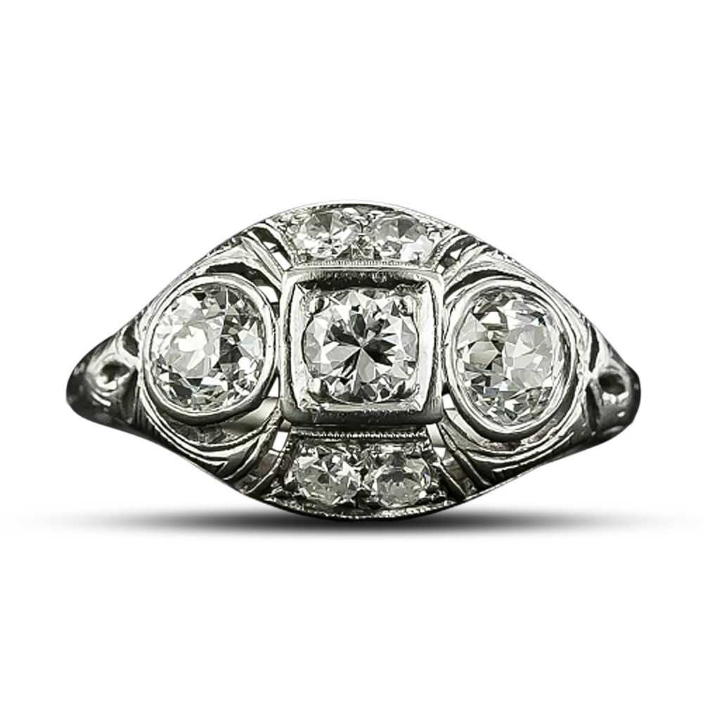 Art Deco Three-Stone Diamond Engagement Ring - image 4