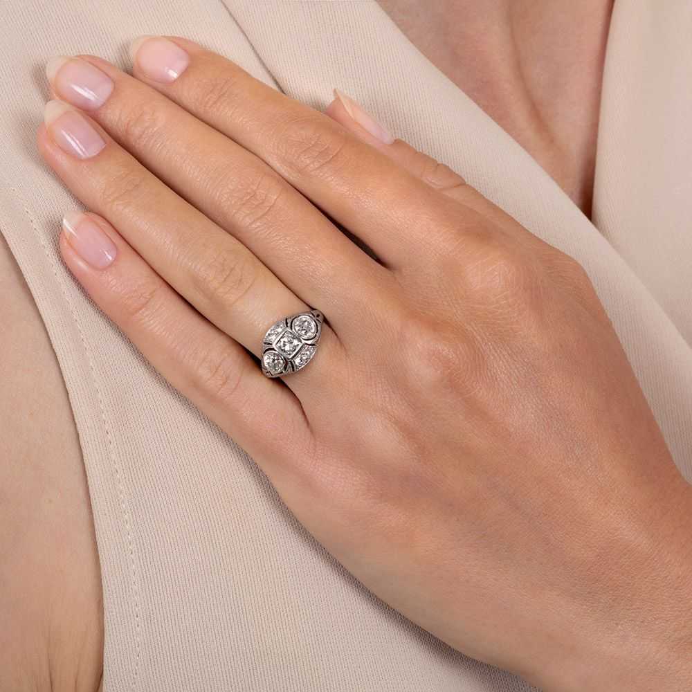 Art Deco Three-Stone Diamond Engagement Ring - image 5
