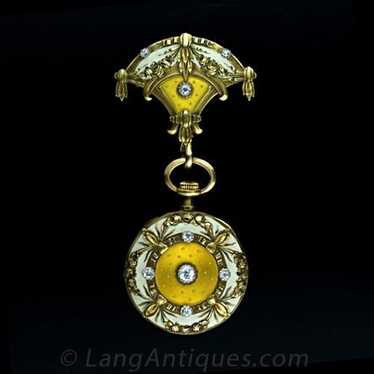 Art Nouveau Enamel and Diamond Lapel Watch - image 1