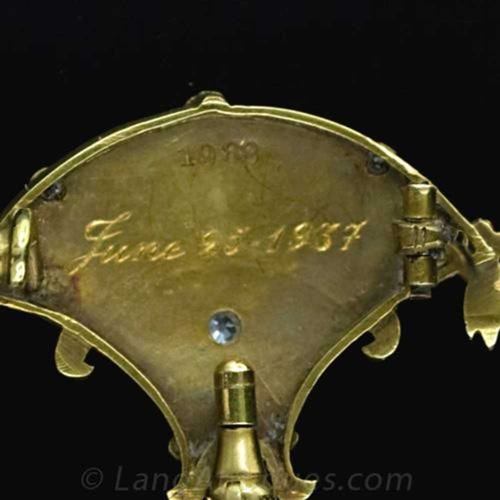 Art Nouveau Enamel and Diamond Lapel Watch - image 3