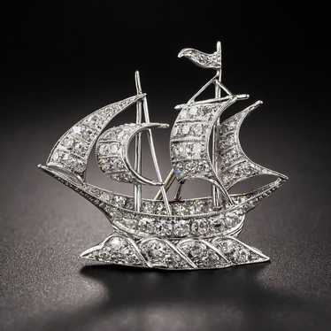 Art Deco Platinum and Diamond Schooner Brooch - image 1