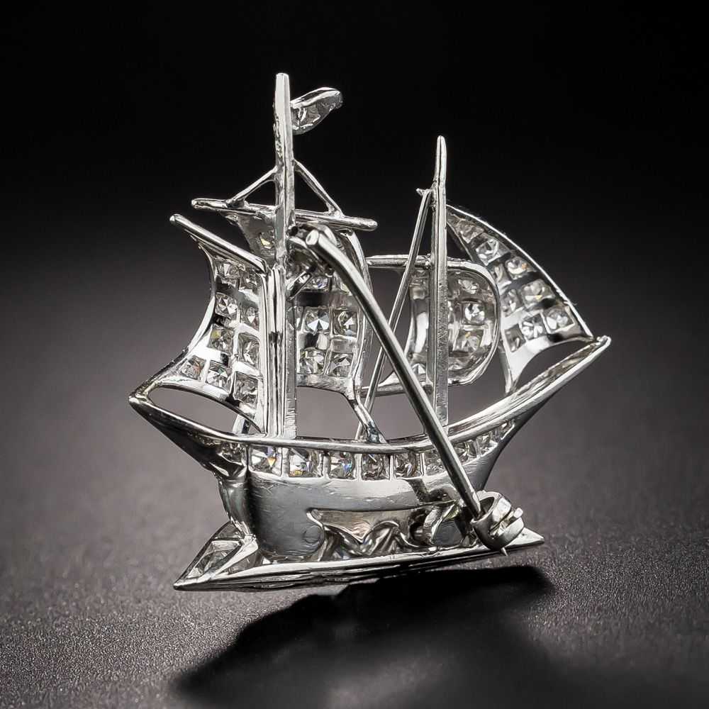 Art Deco Platinum and Diamond Schooner Brooch - image 4